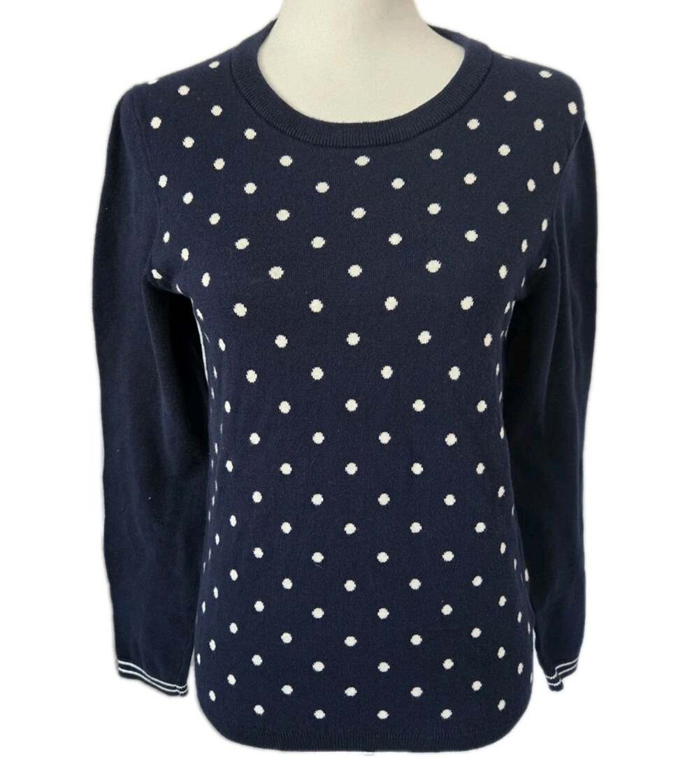 Tommy Hilfiger Polka Dot Navy White Long Sleeve Preppy Sweater Sz M